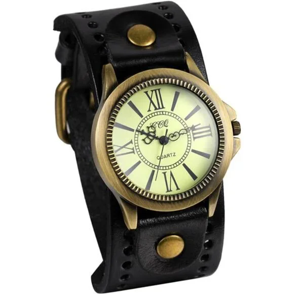 Men Wristwatch:Leather Cuff Watch Analog Quartz Watch for Men